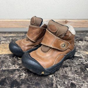 KEEN Kootenay Brown Leather Kids Boots Size 12 Youth Waterproof Ankle Strap